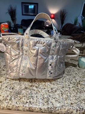 Stella Metallic Silver Tote with Sequin Trim